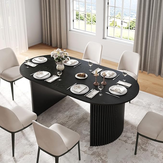 Casaphoria 67" Oval Dining Table, Modern Kitchen Table for 4-6, Farmhouse Style Large Table, Easy Assembly for Living Room, Kitchen and Bar, Black