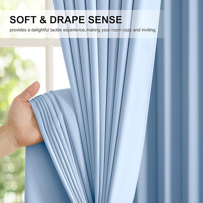 NICETOWN Vintage Blue 2 Panels Blackout Curtains 52 x 84 Inch, Energy Smart & Noise Blocking Out Drapes for Baby Room Window, Thermal Insulated Lined Window Dressing, Rod Pocket Black Lined