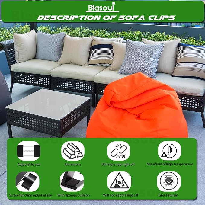 Universal Heavy-Duty Outdoor Furniture Clips for Wicker Patio Furniture, Anti-Separation Locking System for Sectional Couch,Secures up to 2.5" Square & Round Tubes(4pcs)