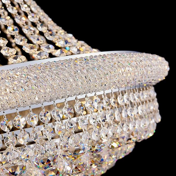 High Ceiling Chandelier 19-Lights Modern Crystal Chandeliers Silver Large Foyer Chandelier Fixtures for Staircase Living Room Hallway Entryway (H47 x W31.5)