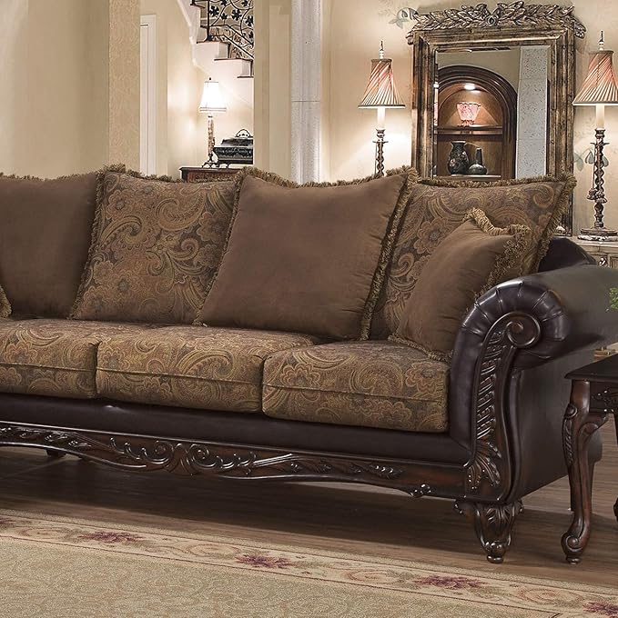 Roundhill Furniture San Marino 2-Tone Fabric Loveseat, Chocolate & San Marino 2-Tone Fabric Sofa, Chocolate