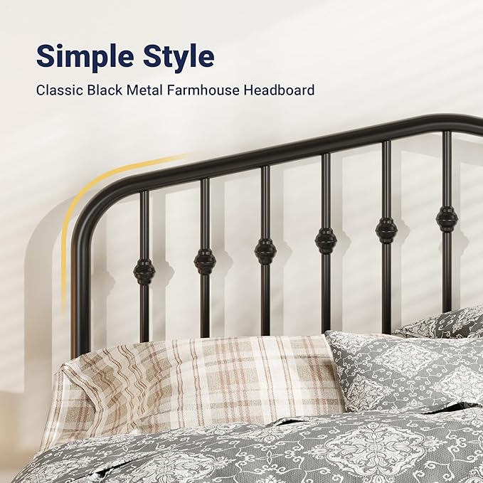 Allewie Full Size Metal Platform Bed Frame with Vintage Headboard and Footboard, No Box Spring Needed, Easy Assembly, Black
