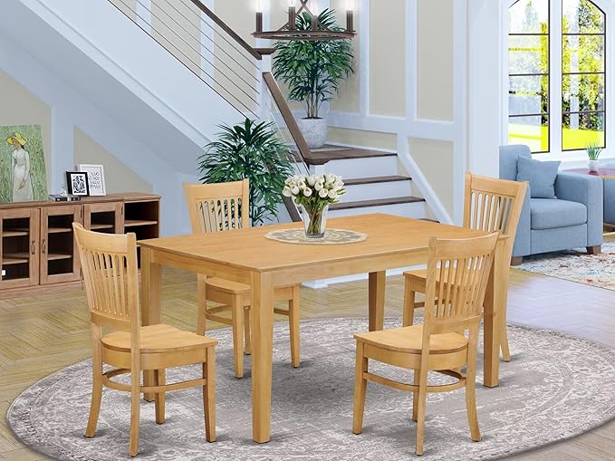 East West Furniture CAVA5-OAK-W 5 Piece Dining Room Table Set Includes a Rectangle Kitchen Table and 4 Dining Chairs, 36x60 Inch, Oak