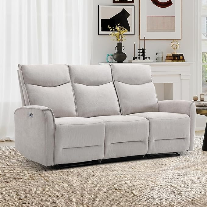 ANJ Power Reclining Loveseat Sofa for Living Room, 80" Wide Overstuffed 3 Seater Electric Reclining Couch Recliner with Ergonomic,Modern Soft Fabric Double Recliner Sofa,Light Grey