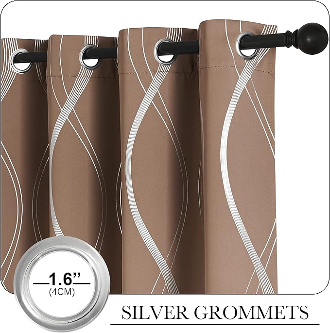 NICETOWN Blackout Curtains Panels for Living Room, Sound Reducing Thermal Insulated Wave Line Foil Print Design Blackout Curtains for Patio Sliding Glass Door (2 Panels, 42 x 84 Inch, Cappuccino)