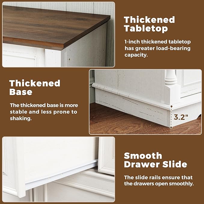 52" Farmhouse 7 Drawer Dresser for Bedroom,Tall Wide Wood Country Rustic Chest of Drawers,Column Decor,Retro Handle,Natural Texture,Wood Vintage TV Stand,Antique White