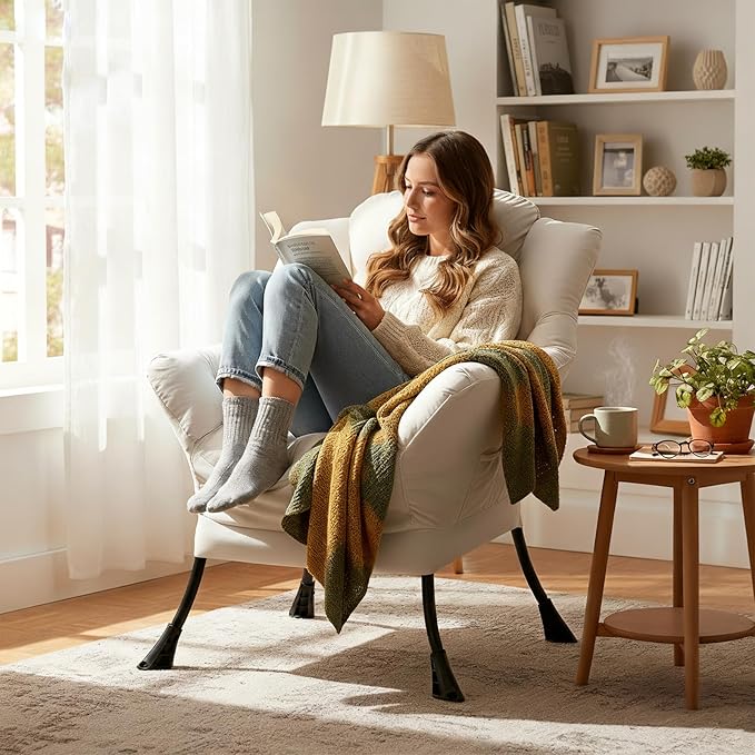 Lazy Chair, Large Accent Chair, Modern Comfy Armchair, Beige Chair for Living Room Bedroom Dorm Room Office Apartment Reading Relaxing Use