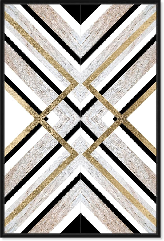 The Oliver Gal Artist Co. Abstract Framed Wall Art Canvas Prints 'Earthy Lux' Geometric Home Décor, 20" x 30", Brown, Gold