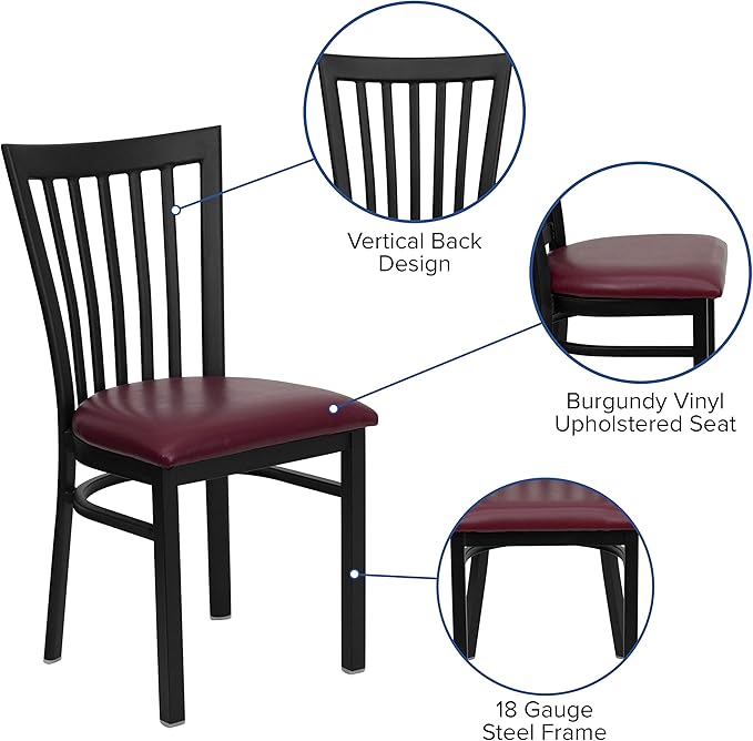 Flash Furniture 4 Pack HERCULES Series Black School House Back Metal Restaurant Chair - Burgundy Vinyl Seat