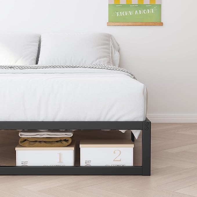 8 Inch Bed Frame Full Metal Platform Mattress Foundation with Steel Slat Support, No Box Spring Needed, Easy Assembly, Black