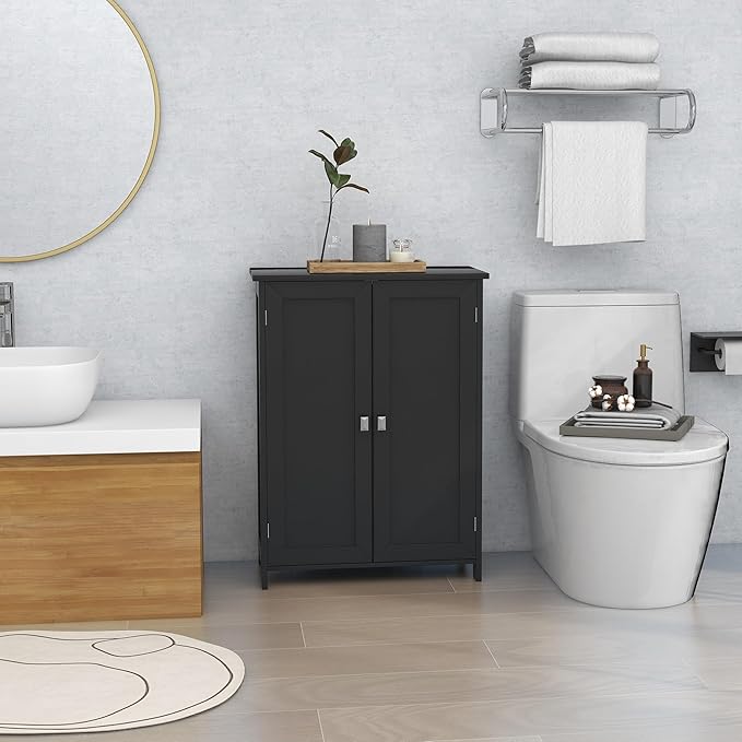 TaoHFE Bathroom Floor Cabinet, Storage Cabinet with Doors & Shelves Stylish & Functional, Bathroom Storage Cabinet. Small Bathroom Storage Cabinet Perfect for Bathroom, Living Room, Entryway, Black