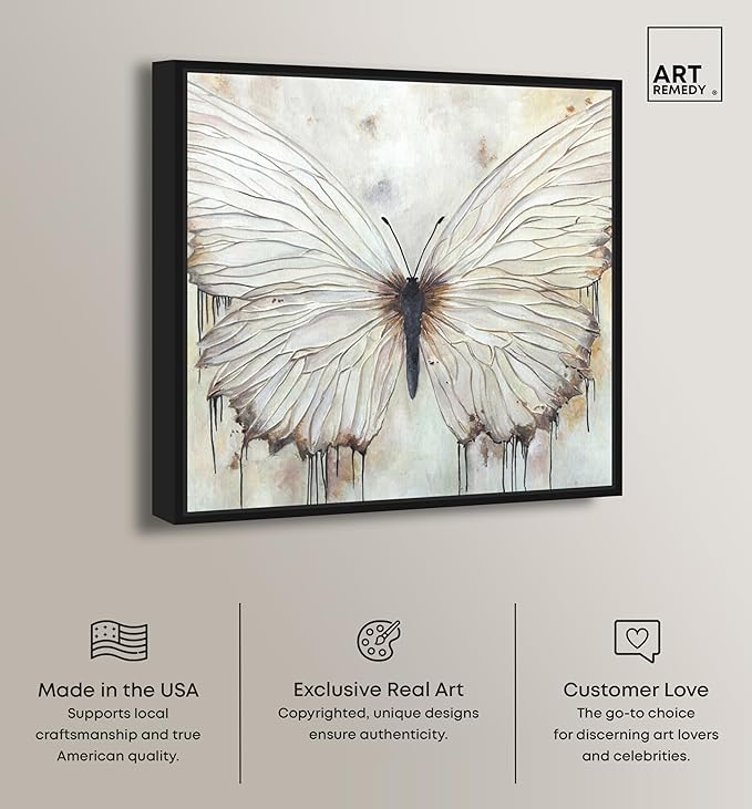 Art Remedy Neutral Beauty Chic Farmhouse Canvas Wall Art, Black Floater Frame, 24"x24"