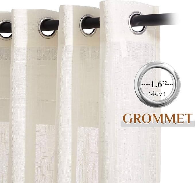 NICETOWN Semi Sheer Curtains with Natural Linen Blend, Grommet Sheer Panels Sweep to Floor Decorative Window Dressings Privacy for Bedroom/Living Room, Light Beige, W52 x L96, 2 PCs