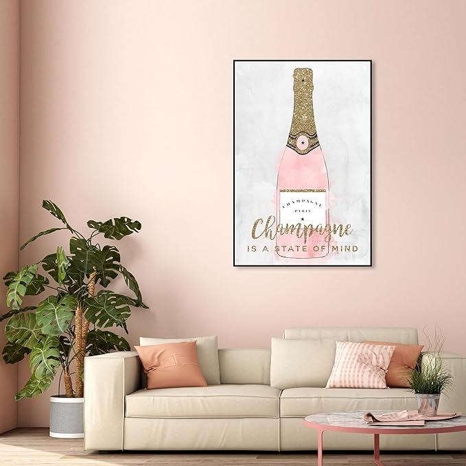 The Oliver Gal Artist Co. Drinks and Spirits Wall Art Framed Canvas Prints 'Champagne Mind Glitter' Champagne
