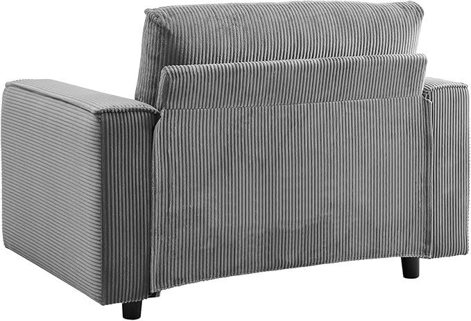 AC Pacific Derek 3 Piece Modern Corduroy Couches for Living Room, Tufted Sofas with Plush Upholstery, High-Density Foam, Sleek Black Legs, Durable Wooden Frame, Sofa, Loveseat and Chair Set, Grey