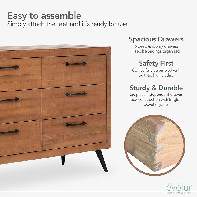 Evolur Stilnovo Mid Century Dresser, in Sugar Cane