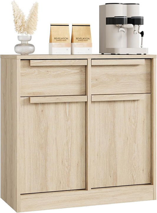 GarveeHome Sideboard Buffet Cabinet with 2 Drawers, 31.5 in Large Coffee Cabinet with Storage, Modern Storage Buffet Table for Kitchen Dining Room, Living Room (Pear Wood, 2 Doors & 2 Drawers)