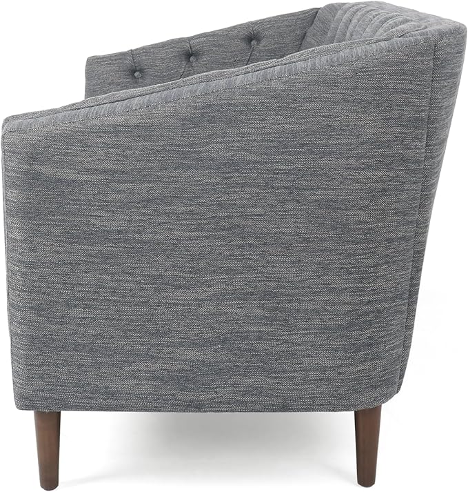 Christopher Knight Home Contemporary Tufted and Diamond Stitching Fabric Loveseat,Tub-Design 2-Seater Sofa,Removable Cushions, Birch Wood Legs,Square Arms,Charcoal Gray and Espresso