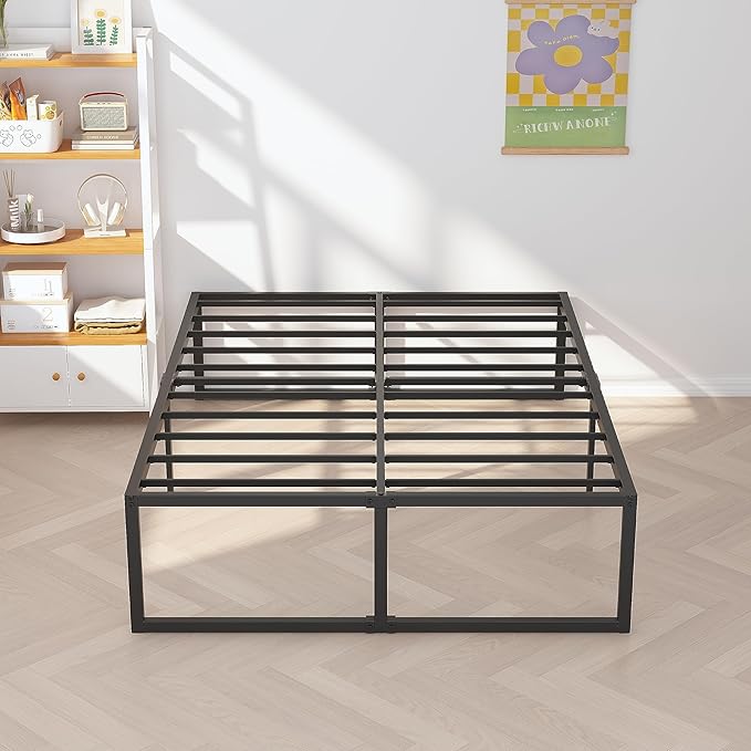 18 inch King Bed Frame Metal Platform Mattress Foundation with Heavy Duty Steel Slat Support, No Box Spring Needed, Easy Assembly, Black