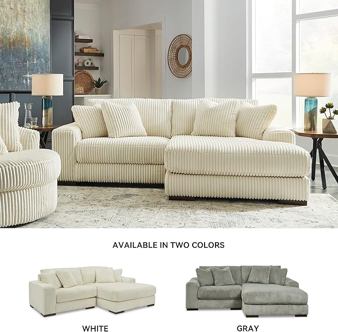 Signature Design by Ashley Lindyn Coastal Right-Arm Facing 2-Piece Sectional with Chaise, Reversible Cushions and 4 Throw Pillows, White