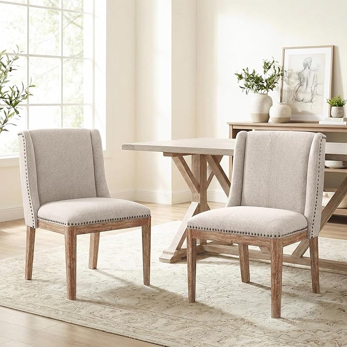Dining Chair Set of 2, Upholstered Fabric Kitchen Side Chairs with Solid Wood Legs, Comfortable Seating for Kitchen, Dining Room & Restaurant,Camel