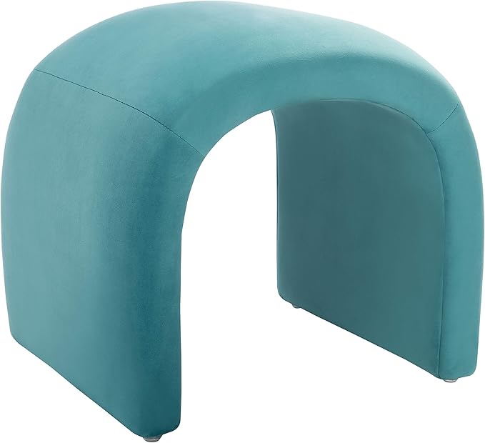 Safavieh Home Collection Kibo Modern Waterfall Sea Blue Velvet Ottoman (Fully Assembled)