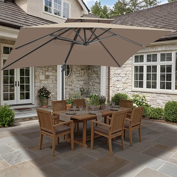 FLAME&SHADE 10 X 10 FT Cantilever Patio Umbrella - Large Offset Umbrella Outdoor Patio with 360-Degree Rotation and 3-Year Fade Resistance Fabric for Deck Pool Backyard Garden (Taupe)