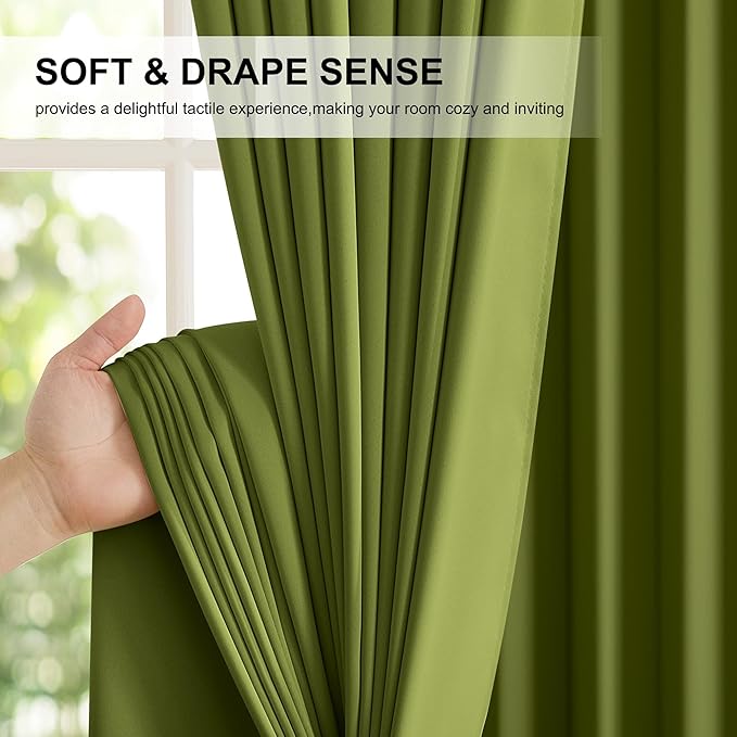 NICETOWN 2 Panels 100% Blackout Curtains, Olive Green 52x84 Inches Black Lined Insulated Window Treatment, Total Light Blocking Rod Pocket Drapes for Living Room, Energy Saving and Privacy Protection