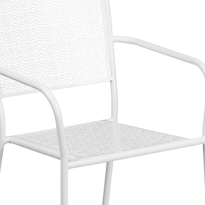 Flash Furniture Oia Commercial Grade 5 Pack White Indoor-Outdoor Steel Patio Arm Chair with Square Back
