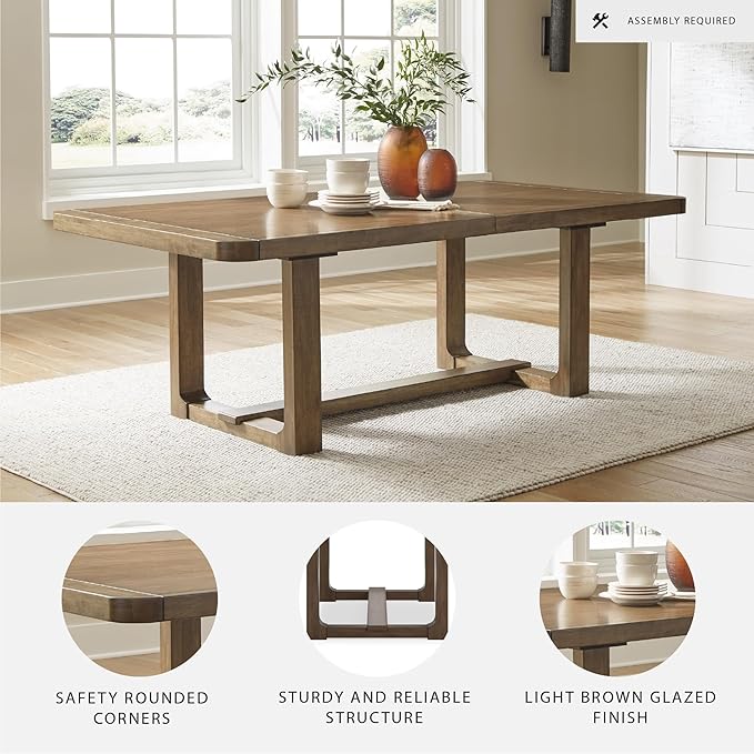 Signature Design by Ashley Cabalynn Farmhouse Dining Extension Table with 1 Removable Center Leaf, Light Brown