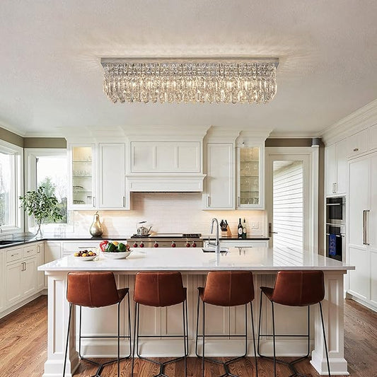 7PM Chandeliers for Dining Room, Crystal Ceiling Light Rectangle Crystal Chandelier Flush Mount for Living Room 40"x10"x10"