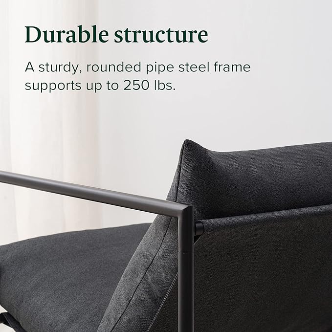 Zinus Aidan Sling Accent Chair, Metal Framed Armchair with Shredded Foam Cushioning, Dark Grey