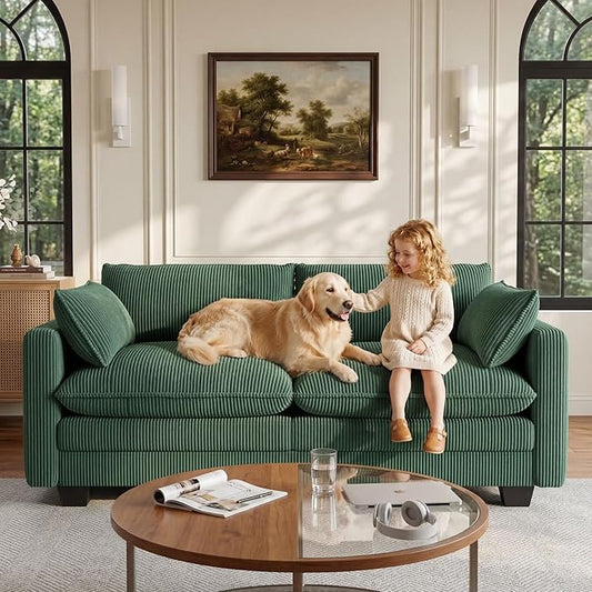Gizoon 75” Small Cloud Loveseat Couches for Living Room, 2 Seater Love Seat Sofa with Comfy Deep Seat, Small Washable Couches with Removable Corduroy Cover for Apartment, Green