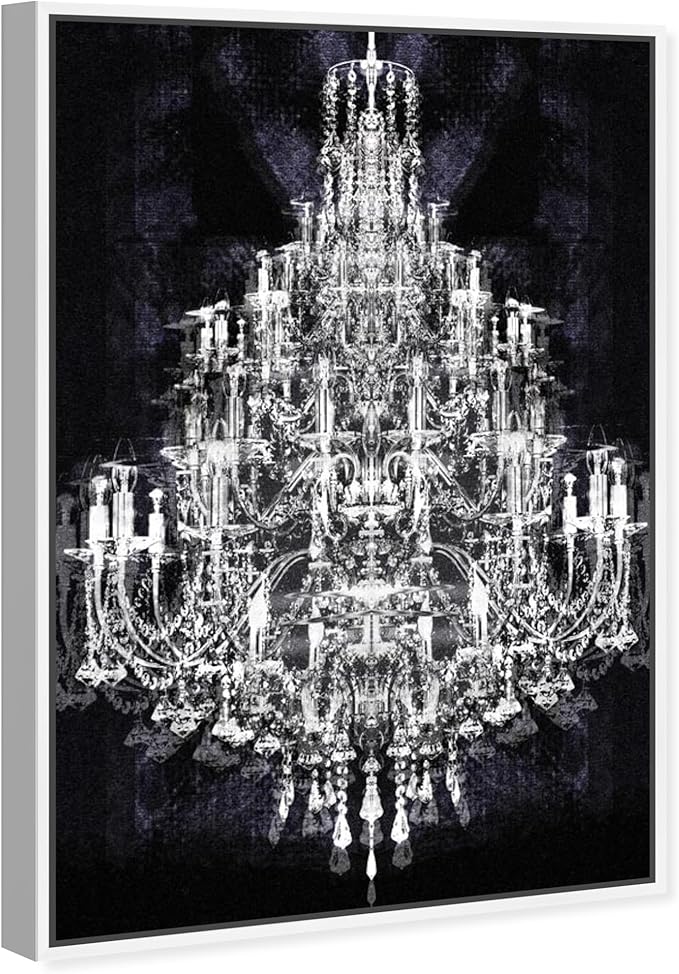 The Oliver Gal Artist Co. Fashion and Glam Framed Wall Art Canvas Prints 'Montecarlo Crystal' Chandeliers Home Décor, 30" x 45", White, Black