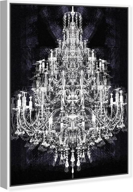 The Oliver Gal Artist Co. Fashion and Glam Framed Wall Art Canvas Prints 'Montecarlo Crystal' Chandeliers Home Décor, 36" x 54", White, Black
