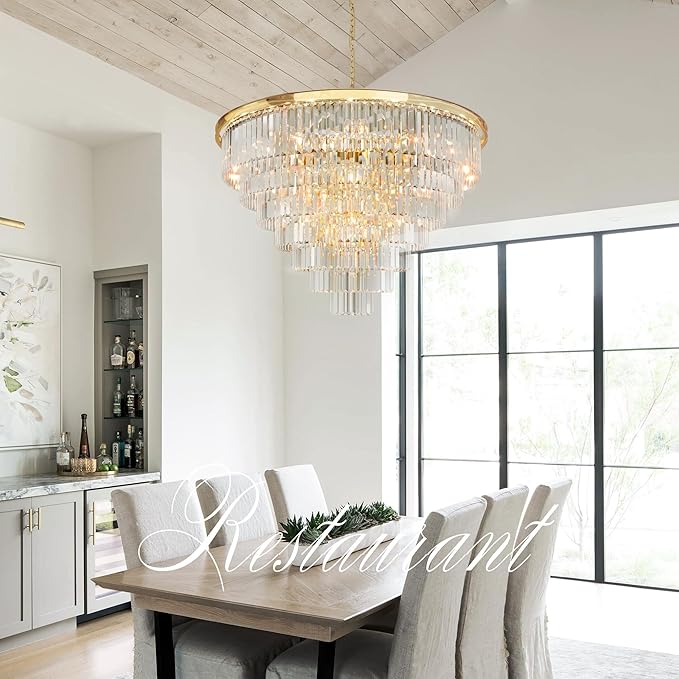 Gold Crystal Chandelier Lighting Modern Contemporary Empress Chandeliers Pendant Ceiling Lamp Light Fixture 7-Tier for Dining Living Room Hotel 24 Lights W39.4