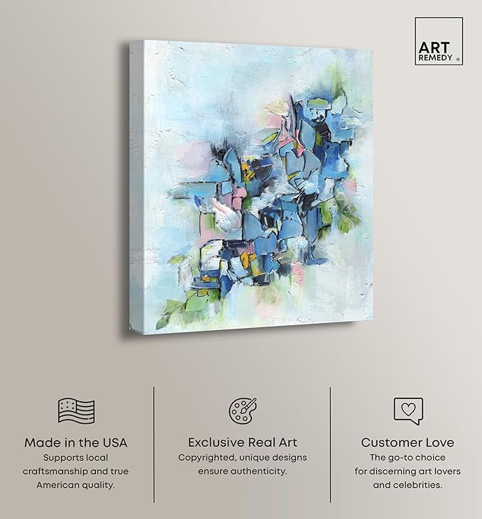 Art Remedy Poesy Canvas Modern Blue Abstract Wall Art, Gallery Wrapped, 36" x 45"