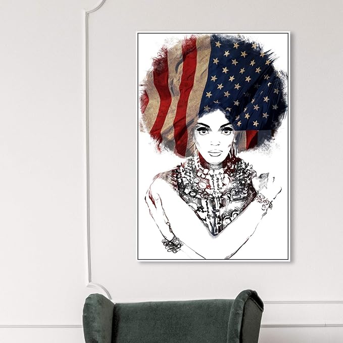 The Oliver Gal Artist Co. People Framed Wall Art Canvas Prints 'New American Woman' Portraits Home Décor, 30" x 45", White, Black