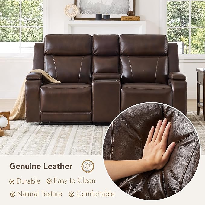 Watson & Whitely Genuine Leather Power Recliner Sofa and Loveseat Set, Zero Gravity Reclining Couch with Storage Console, Power Headrest & Wireless Charging, Cup Holders for Living Room, Dark Brown