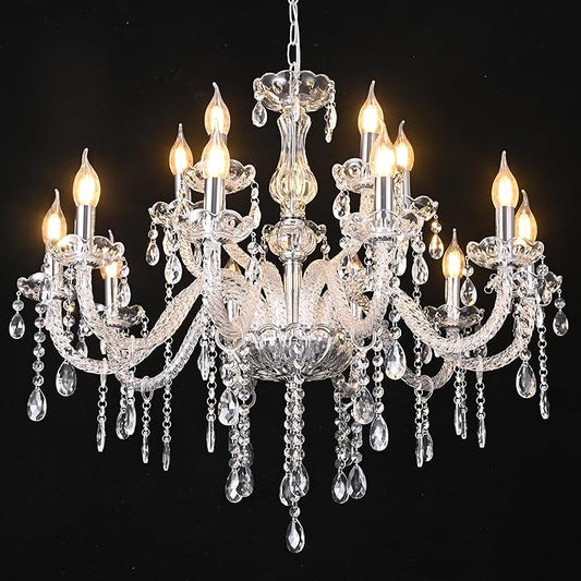 YYSHCHEN Clear Large Crystal Chandelier,15 Lights Large Chandelier for Dining Room, Living Room,Bedroom,Hallway,Entry Way 30.7"