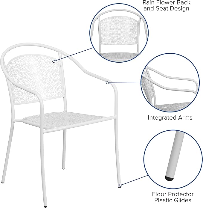 Flash Furniture Oia Commercial Grade 5 Pack White Indoor-Outdoor Steel Patio Arm Chair with Round Back