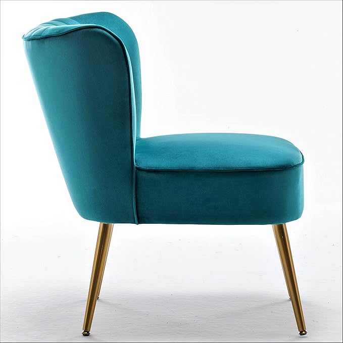 Modern Velvet Accent Chair for Living Room, Bedroom, or Entryway, Stylish and Comfortable Armless Design with Metal Legs, Greynish Blue