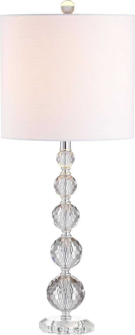 JONATHAN Y 28.5" Clear Crystal Faceted Orb Table Lamp Set of 2, Modern Glam Chrome Bedside Lamps for Living Room, White Linen Drum Shade, UL Listed, LED Bulbs Included JYL5002A-SET2