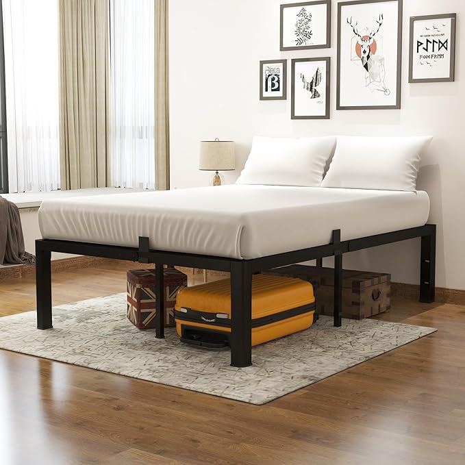 14 Inch Queen Metal Platform Bed Frame with Round Corner and Mattress Retainers, 3500lbs Heavy Duty Steel Slats Support, No Box Spring Needed, Easy Assembly, Noise Free