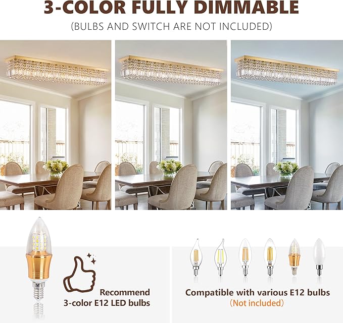 59-inch Modern Crystal Chandelier,13-Light K9 Crystal Rectangle Chandelier for Dining Room,Kitchen Island Adjustable Hanging Pendant Light Fixture,Gold Brass