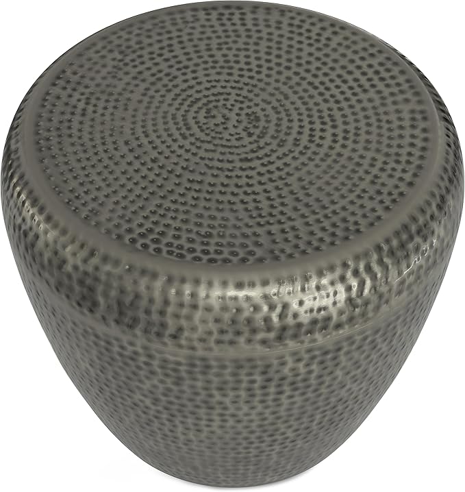SIMPLIHOME Preston Metal Table - 22 inch Wide Solid Metal Round Side Table in Antique Silver, Modern Industrial Accent Table for Living Room or Bedroom with Textured Finish, Assembled
