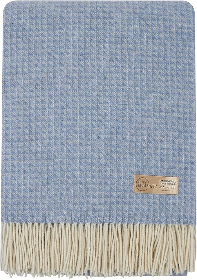 | Cashmere Blend Blanket | 10% Cashmere, 90% Superfine Wool | Ultra-Soft, Warm & Breathable Throw with Fringes | Elegant Bed or Sofa Layer 55"x79" (140 x 200 cm)
