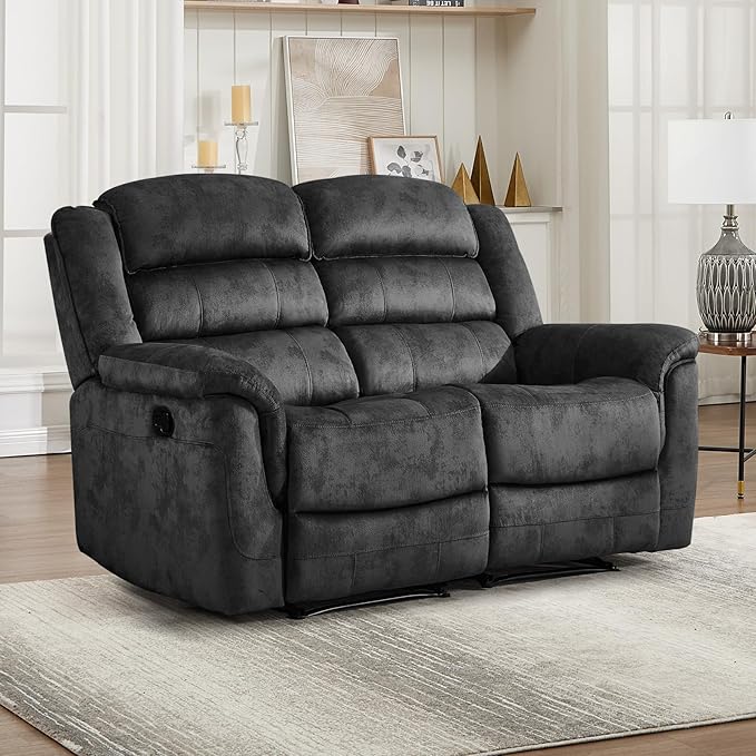 EBELLO Loveseat Recliner Sofa for Living Room, Extra Wide Modern Overstuffed 2 Seat Reclining Sofa Chair, Breathable Fabric Dual Manual Recliner, Grey