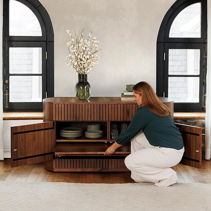 Transformer Table - Solid Wood Extendable Round Dining Table Set, Expandable Dining Table, Elegant and Functional Design, Perfect for Dining Room, Royal Brown (Table + Bench + Sideboard)