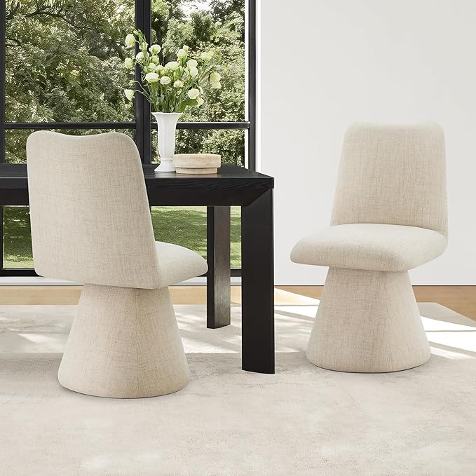 Swivel Dining Chairs Set of 2, Modern Upholstered Dining Chair Mid Century Kitchen Chairs with High Back, 360 Degree Rotating Vanity Chair for Dining Room, Bedroom, Farmhouse, Sand